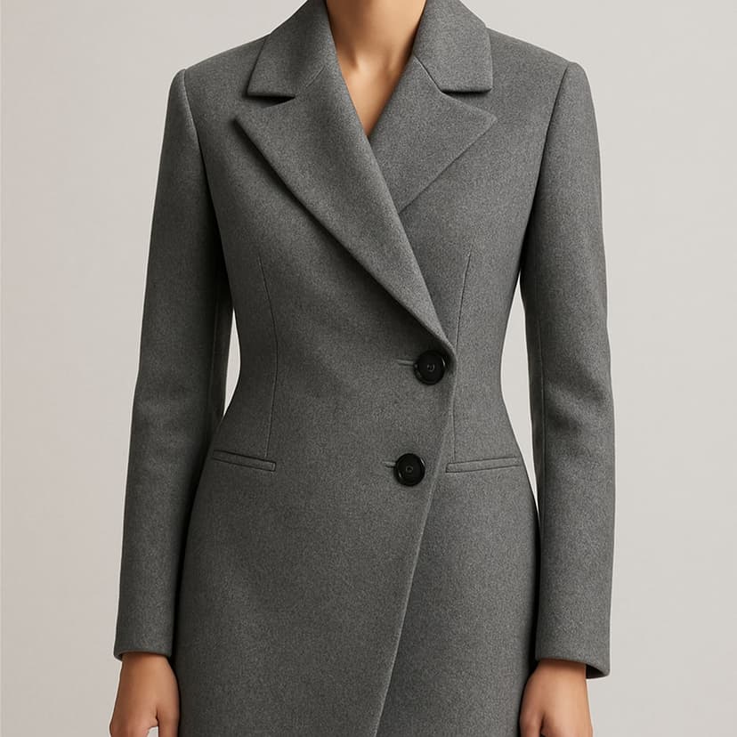 Tailored wool coat with asymmetric closure